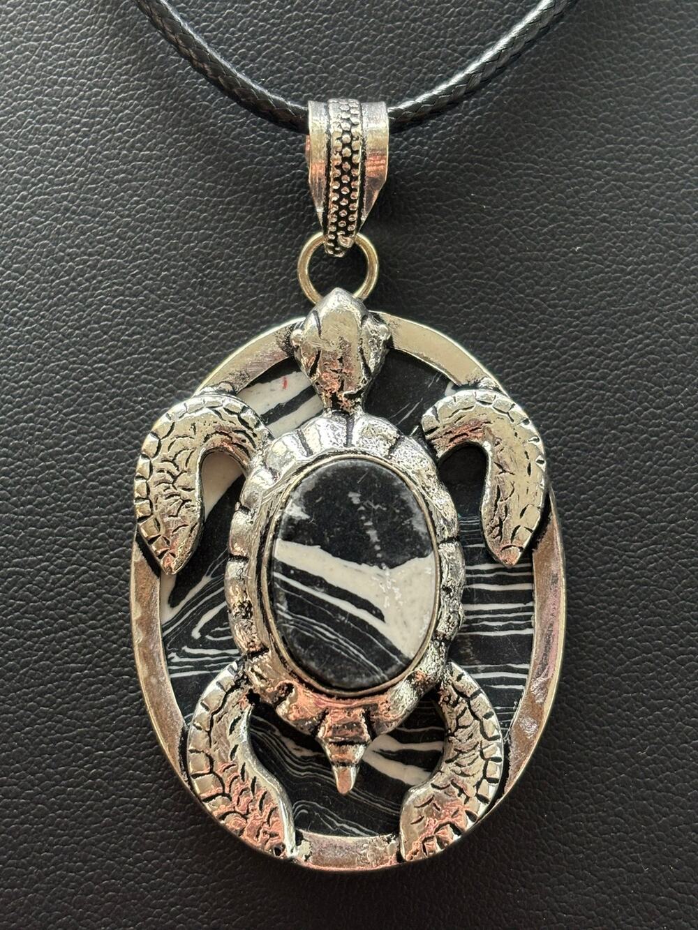 Sterling Rainbow Calsilica Sea Turtle Gemstone Pendant